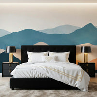 Geometric Layers wall mural displaying muted blue and sand coloured landscape art., GD10262