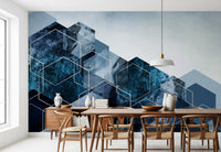 Minimalist Silver and blue 3d effect wall mural for interior spaces., GD10263
