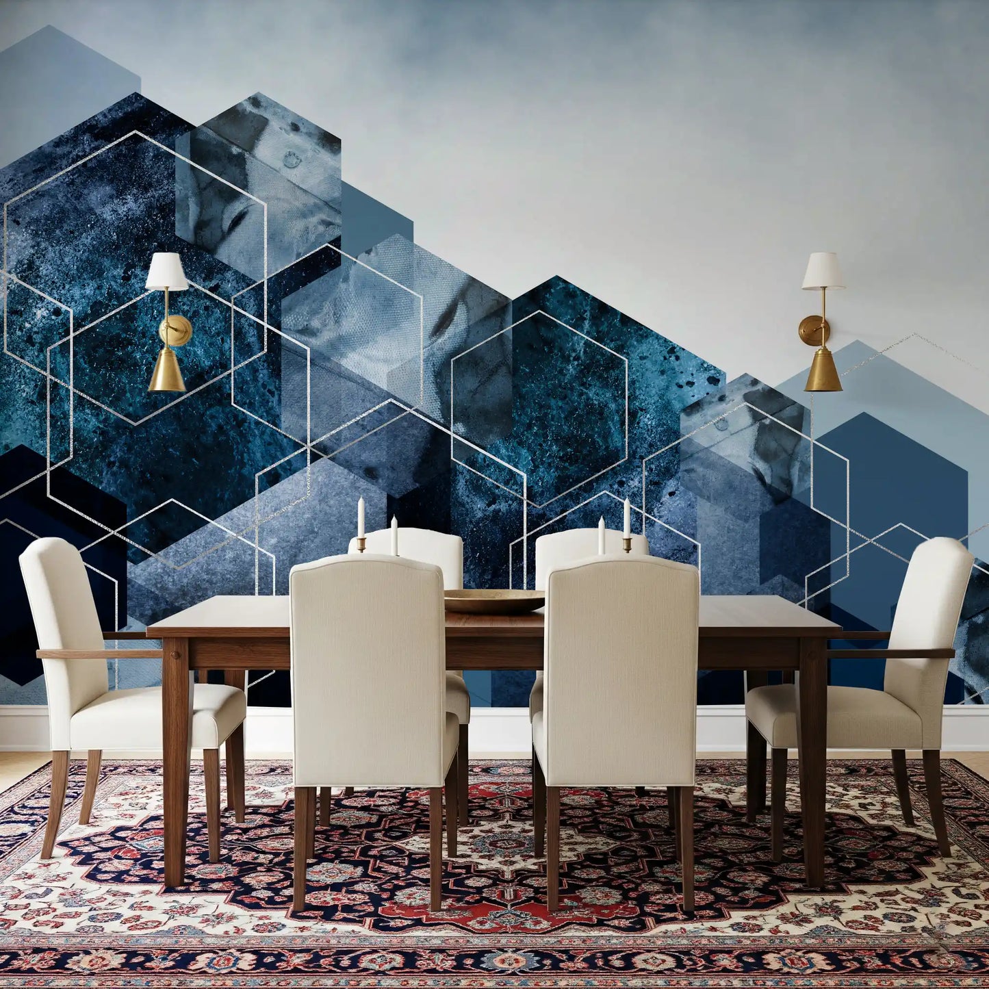 Abstract Hexagon design wall mural for modern dining room backgrounds., GD10263