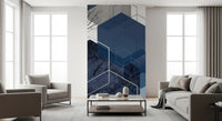Sky blue pattern wall mural overlapping winter tree silhouettes in living room., GD10264