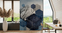Sky contemporary wall mural with intersecting blue geometric patterns., GD10264