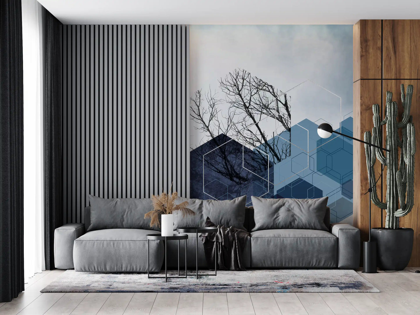 Contemporary Winter wall mural with combining modern shapes in living area., GD10265