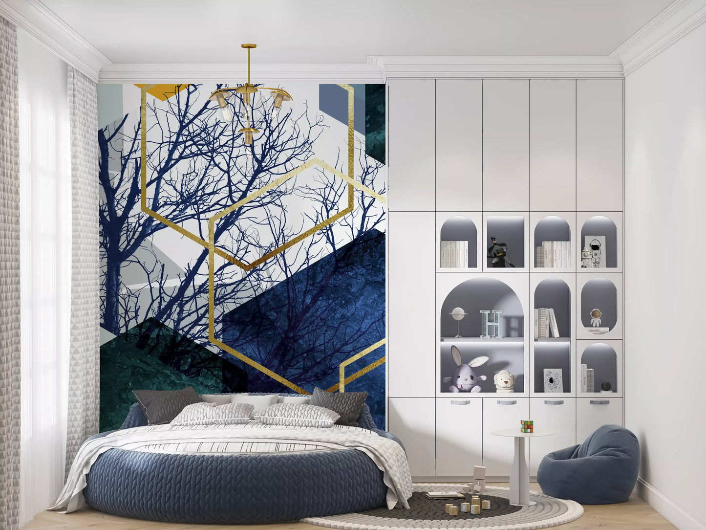 Modern bedroom wall mural designed with abstract Geometry hexagon art., GD10266