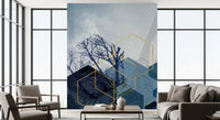 Geometric art style wall mural for a modern living room setting., GD10270