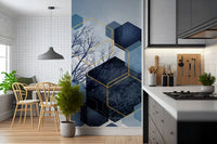 Geometric Forest Glimmer Wall Mural styled for a minimalist kitchen.