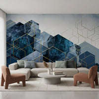 Large scale geometric wall mural with navy and grey gradients., GD10272