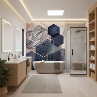 Geometric Forest Flight Wall Mural featuring intersecting light lines in bathroom., GD10273