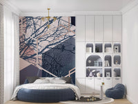 Forest flight wall mural with clean geometric lines and bird silhouettes., GD10273