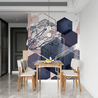 Modern wall mural with a structured blue and pink abstract design., GD10273