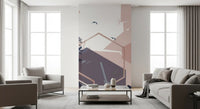 Abstract wall mural with soft pink and blue tones in living room., GD10274