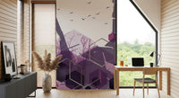 Amethyst Sky Geometric Flight Wall Mural with layered violet textures., GD10275