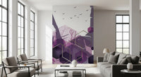 Amethyst Sky Geometric Flight Wall Mural with silhouettes and light tones., GD10275