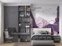 Minimalist wall mural with flying birds for a modern bedroom., GD10275