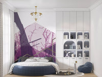 Amethyst Sky Geometric Flight Wall Mural with purple tone in bedroom., GD10275