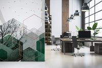 Modern emerald wall mural for a sleek office area interior setting., GD10277