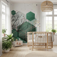 Emerald Hexagon Vista Wall Mural suited for a modern nursery area., GD10278
