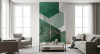 Emerald Hexagon Vista Wall Mural design with geometric layering., GD10278