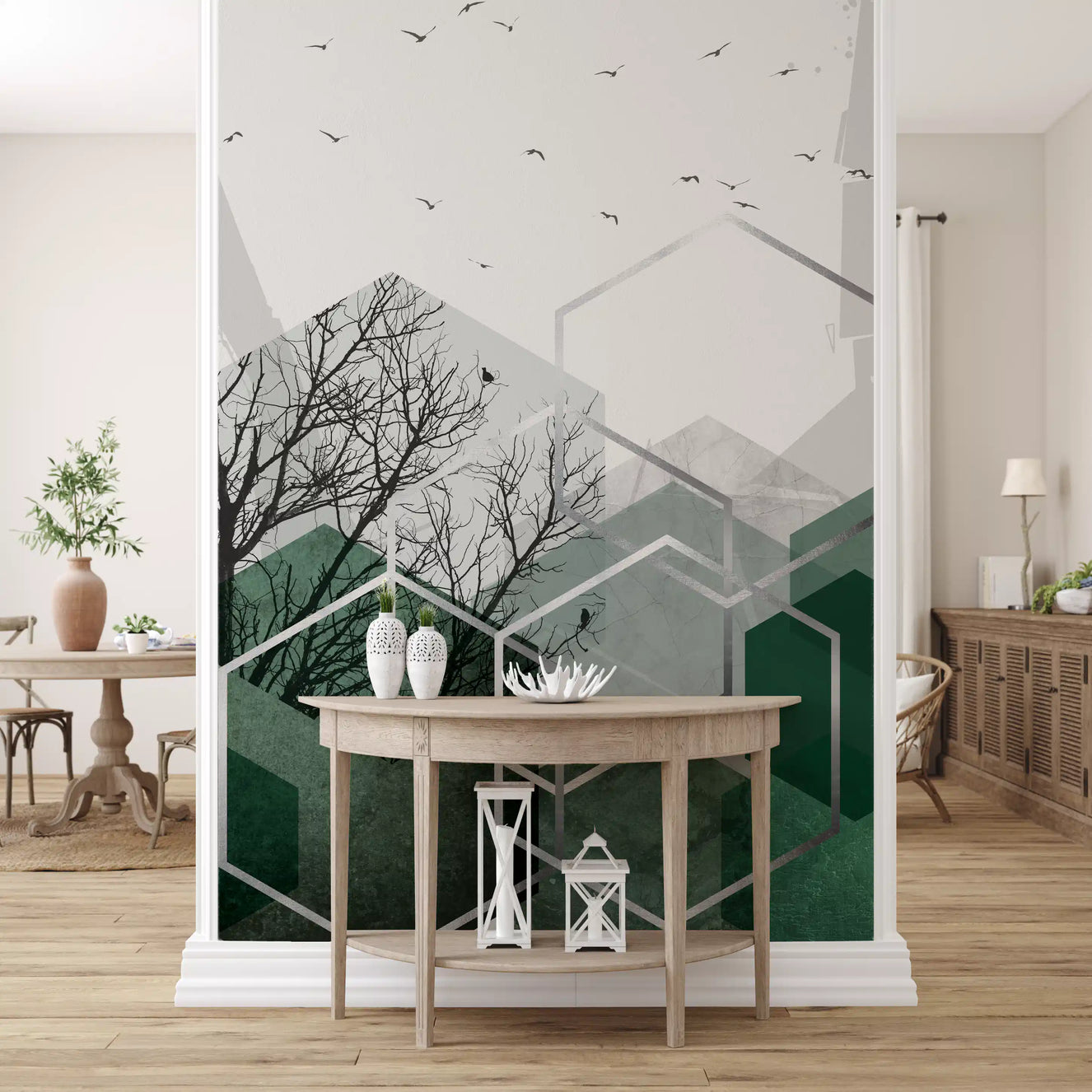 Geometric Canopy Birds Wall Mural