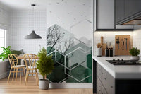 Geometric Canopy Birds Wall Mural showcasing modern shapes and nature art., GD10279