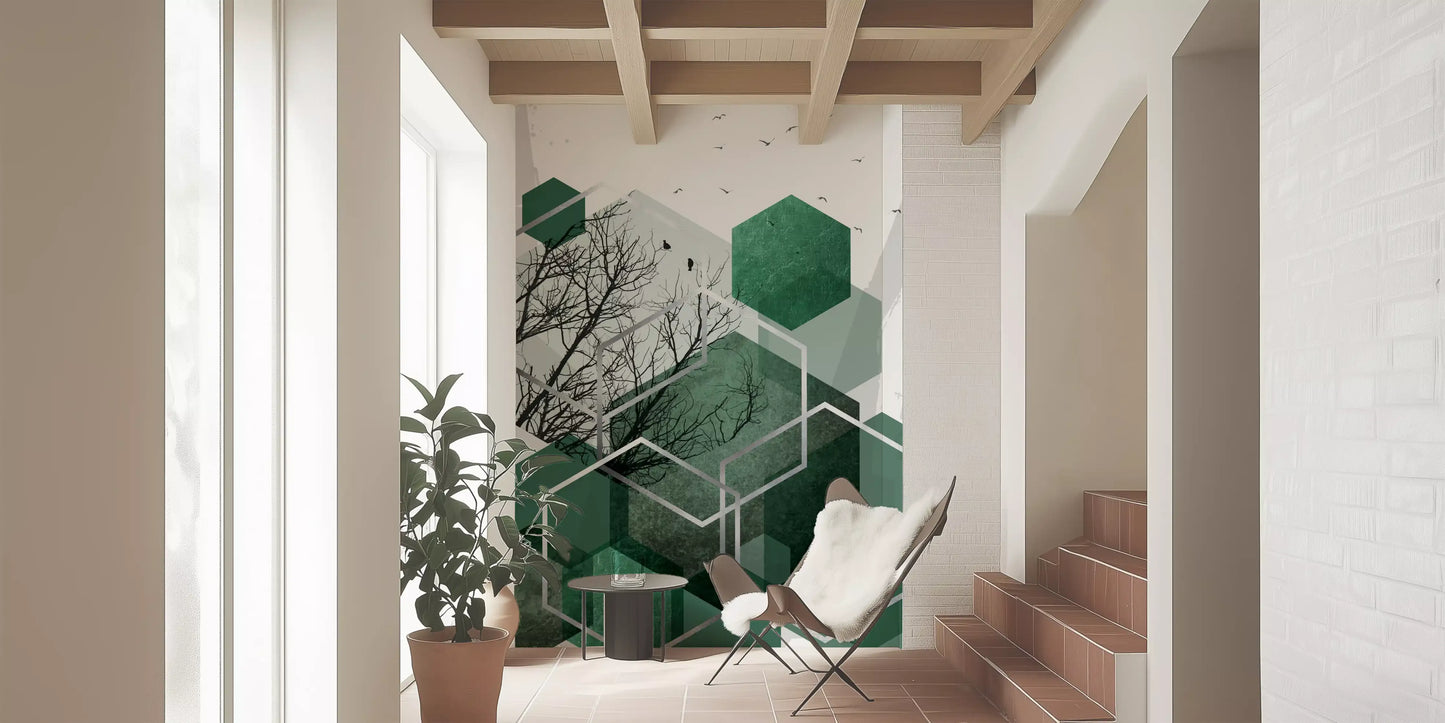 Geometric Canopy Flight Wall Mural brings architectural patterns., GD10280