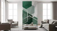 Living area wall mural with a clear structure of overlapping polygons and birds., GD10280