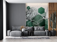 Geometric Canopy Flight Wall Mural design with intersecting silver contours., GD10280