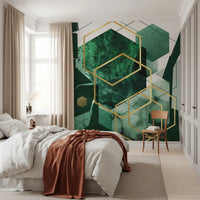 Verdant Hexagon Wall Mural for a modern home bedroom space., GD10281