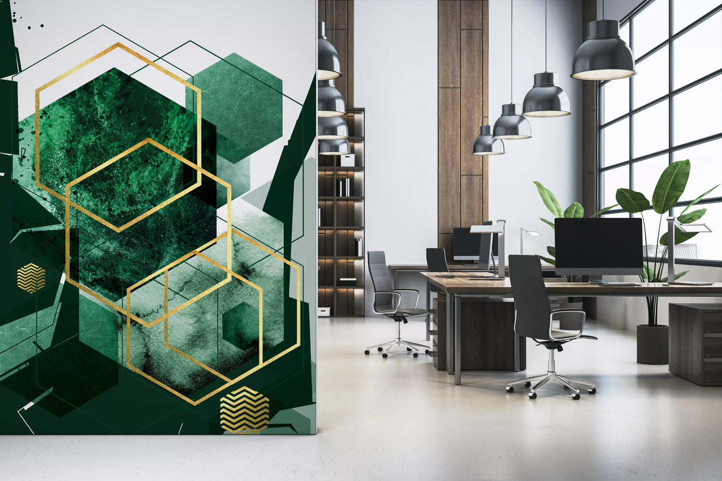 Hexagon Glamour Wall Mural suitable for an office interior., GD10281