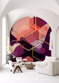 Abstract wall mural with sharp edges and layered pink geometric forms., GD10284