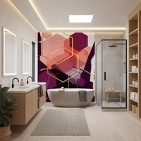 Bathroom wall mural showcasing overlapping geometric shapes in dark tones., GD10284