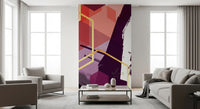 Living area wall mural featuring a bold flow of magenta and purple polygons., GD10284