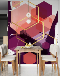 Minimalist wall mural featuring defined shapes and a bold colour in dining area., GD10284