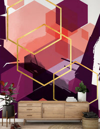 Modern wall mural design highlighting contrasting pink and purple blocks., GD10284