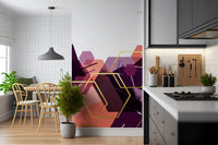 Abstract wall mural with a white background and deep purple ink splashes., GD10285