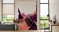 Geometric wall mural featuring layered polygons and metallic gold outlines., GD10285