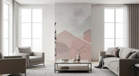 Leafless tree shapes set into a hexagonal pattern wall mural with blush and grey overlays., GD10288