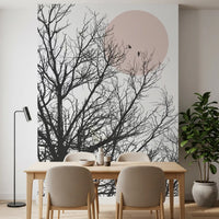 Conversation at dawn wall mural with charcoal and blush tone in dining area., GD10289