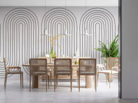 Wave-shaped arch mural in black linework spread across a wall., GD10291