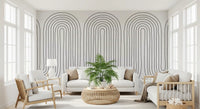Mid-century arch line pattern mural in black on cream with quiet horizontal rhythm., GD10291