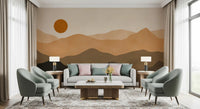 Earthy mountain sunset wall mural with tan, terracotta, and dark umber ridges., GD10293