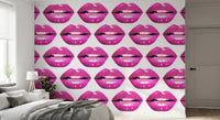 Tight pop lip repeat mural with no underlay, just magenta against clean white.