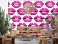 Bold magenta lip pattern wall mural with parted lips and visible teeth.