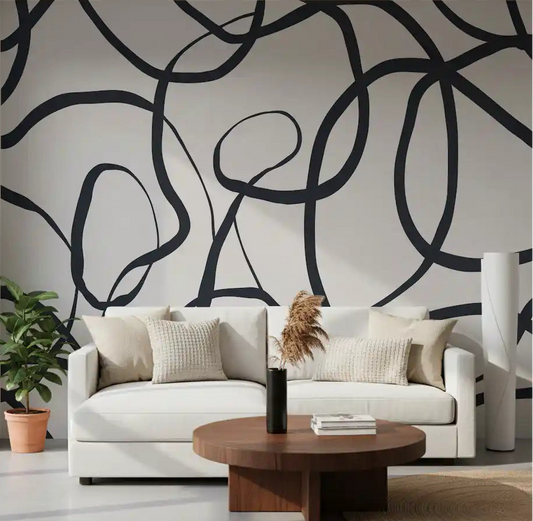 Abstract Serpentine Wall Mural for minimal living room background.
