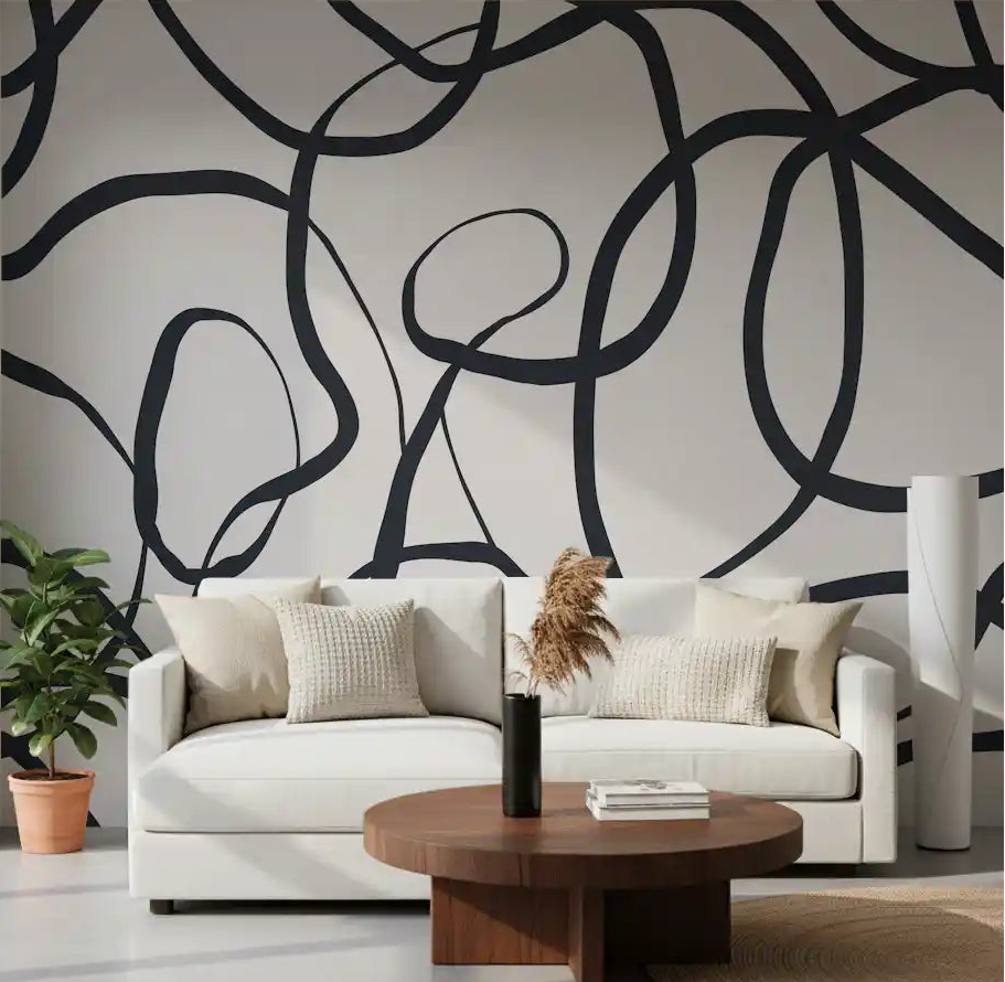 Abstract Serpentine Wall Mural for minimal living room background., GD10297