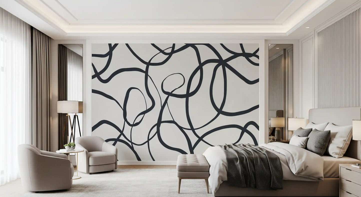 Minimal dark winding patterns with continuous Abstract curves wall mural., GD10297