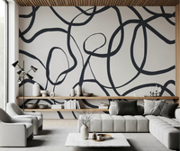 Continuous black curved Lines wall mural in bright living room., GD10297
