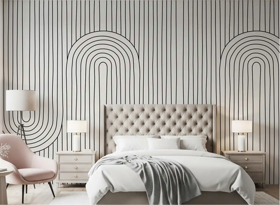 Linear Rhythm Arches Wall Mural in black and white for master bedroom., GD10299