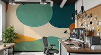 Mid-century design wall mural with flat vector style organic shapes in pastel shades., GD10301