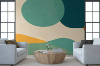 Mid-Century Abstract Flow Wall Mural styling an living space with retro aesthetics., GD10301