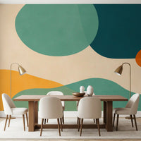 Flow wall mural showing continuous curved patterns in pastel pink and earthy tones., GD10301